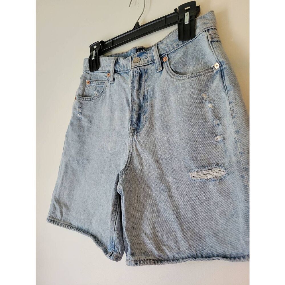 GAP Denim High Rise Distressed Jean Shorts Light Wash Cutoff Raw Hem Women’s 27
